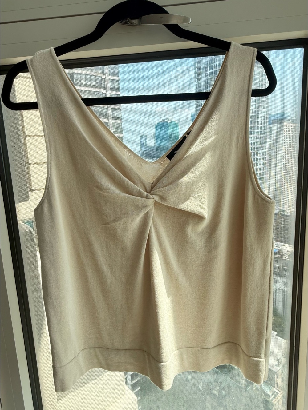 NWT Theory Women’s Cotton Blend Sleeveless Twist Front Top in Beige - Large